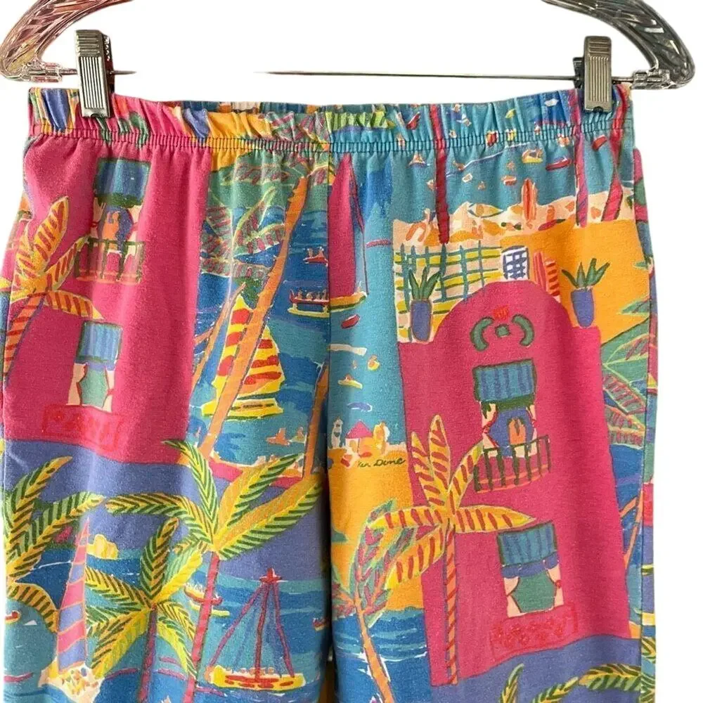 Vintage Ken Done Art & Design Tropical Print Pants Cotton Stretch Size 1X - Picture 2 of 7